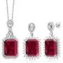 Gem Stone King Bundle of 925 Sterling Silver Red Created Ruby Pendant and Earrings Set For Women (14X10MM with 18 Inch Silver Chain)