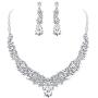 FANZE Womens Wedding Bridal Bridesmaid Cluster Leaf Vine Teardrop Austrian Crystal Statement Necklace Dangle Earrings Set