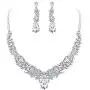 FANZE Womens Wedding Bridal Bridesmaid Cluster Leaf Vine Teardrop Austrian Crystal Statement Necklace Dangle Earrings Set