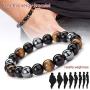 ZZ ZINFANDEL Hematite Rings Necklace Bracelet Set Hematite Ring Negative Energy Relieving Anxiety Magnetic Therapy Bracelet Magnetic Hematite Necklace for Women