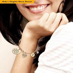AZORA Family Tree Bracelet I Love You Mom Mothers Day Birthday Gift Stainless Steel Charm Bangle