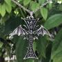Gothic Jewelry winged Bat Vampire Cross Occult Magic Wicca Pagan Medieval Renaissance Pewter Unisex Mens Pendant Necklace Charm Protection Amulet Talisman for men w Silver Stainless Steel Chain