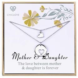 CHICLOVE Mother Daughter Jewelry Sets for Two, Cutout Heart Necklaces, 2 Sterling Silver Necklaces