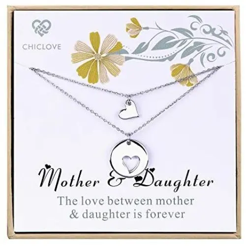 CHICLOVE Mother Daughter Jewelry Sets for Two, Cutout Heart Necklaces, 2 Sterling Silver Necklaces CHICLOVE Mother Daughter Jewelry Sets for Two, Cutout Heart Necklaces, 2 Sterling Silver Necklaces