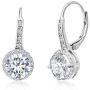 MIA SARINE Sterling Silver Cubic Zirconia Halo Leverback Dangle Bridal Earrings for Women