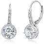 MIA SARINE Sterling Silver Cubic Zirconia Halo Leverback Dangle Bridal Earrings for Women