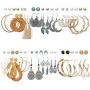 36 Pairs Boho Fashion Drop Dangle Earrings Jewelry Vintage Silver Moon Rattan Leopard Acrylic Hoop Turquoise Earrings Hypoallergenic Best Gift for Women Girls