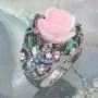 Retro Cocktail Statement Ring Enamel Resin Stones Rose Flower Crystal Stacking Rings Rhinestone Inlaid Band Party Jewelry for Women Girl
