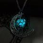 4Pcs Set 4 Colors Luminous Series Moon Love Heart Pendant Necklace Charm Fluorescent Crescent Necklace Glow in The Dark Necklace Valentines Day Gift for Women Girls
