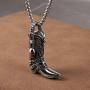HZMAN Fashion Stainless Steel 3D Western Cowboy Boots Charm Jewelry Gothic Skull Scorpion Pattern Pendant Necklace 22 + 2 Inch Chain