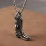 HZMAN Fashion Stainless Steel 3D Western Cowboy Boots Charm Jewelry Gothic Skull Scorpion Pattern Pendant Necklace 22 + 2 Inch Chain