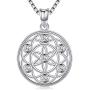 Sterling Sliver Necklace For Women,Flower of Life Pendant,Seed of Life Necklace,Sacred Geometry Round Circle Charm Pendant with Zircon,Yoga Jewelry Necklace Chain 18 inches with Jewelry Gift Box