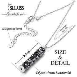 Sllaiss 925 Sterling Silver Necklace Swarovski Crystal Vertical Bar Pendant Necklace for Women Black Crystal Necklace Gift for Her Y Necklace
