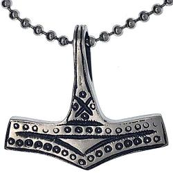 Tribal Celtic Norse Viking Jewelry THOR God of Thunder Odin Norwegian Mjolnir Thors Hammer Protection Amulet Wealth Luck Money Charm Victory Talisman Pewter Mens Pendant Necklace w Silver Ball Chain