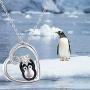 JUSTKIDSTOY Penguin Necklace for Women Family Necklace 925 Sterling Silver Mother Child Necklace Heart Pendant Cute Animal Penguin Jewelry Gift for Mom Daughter Loved Ones