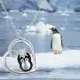 JUSTKIDSTOY Penguin Necklace for Women Family Necklace 925 Sterling Silver Mother Child Necklace Heart Pendant Cute Animal Penguin Jewelry Gift for Mom Daughter Loved Ones