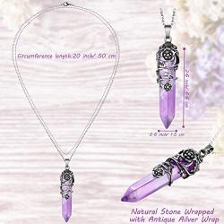 4 Pieces Hexagonal Healing Crystal Pendent Necklaces Antique Flower Wrapped Natural Prism Stone 7 Chakra Beaded Bracelet Double Layer Healing Crystals Gemstone Bracelet Bangle for Man Women