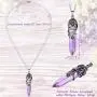 4 Pieces Hexagonal Healing Crystal Pendent Necklaces Antique Flower Wrapped Natural Prism Stone 7 Chakra Beaded Bracelet Double Layer Healing Crystals Gemstone Bracelet Bangle for Man Women
