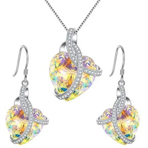 EleQueen 925 Sterling Silver CZ ''Courageous Heart'' Inspired Pendant Necklace Hook Earrings Set Made with Swarovski Crystals EleQueen 925 Sterling Silver CZ ''Courageous Heart'' Inspired Pendant Necklace Hook Earrings Set Made with Swarovski Crystals