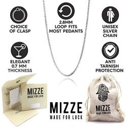 MIZZE Made for Luck 19''-20''-22''-24'' Inch Length 0.7 MM Italian Made Sterling Silver Box Chain with Lobster Or Spring Ring Clasp for Men & Women, Nickel Free and Includes Jewelry Care Kit