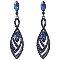 EVER FAITH Womens Crystal Double Marquise Shape Dangle Earrings Blue Sapphire-Color Black-Tone