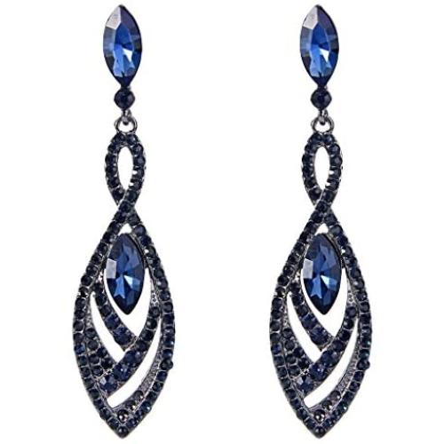 EVER FAITH Womens Crystal Double Marquise Shape Dangle Earrings Blue Sapphire-Color Black-Tone