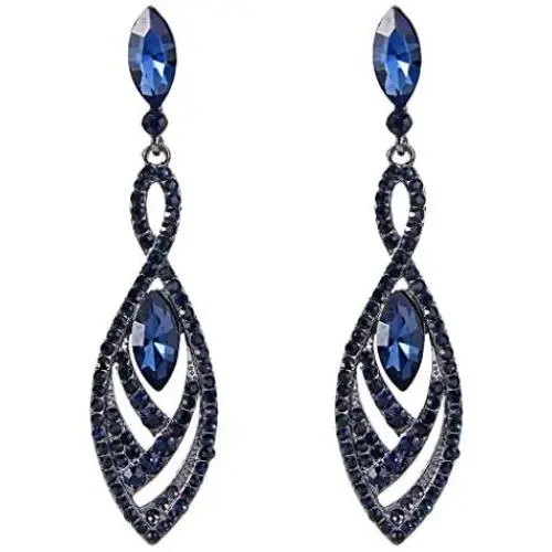 EVER FAITH Womens Crystal Double Marquise Shape Dangle Earrings Blue Sapphire-Color Black-Tone