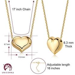 14K Yellow Gold Floating Puff Heart Pendant Necklace Polished Shiny Cable Chain Made in Italy UNICORNJ