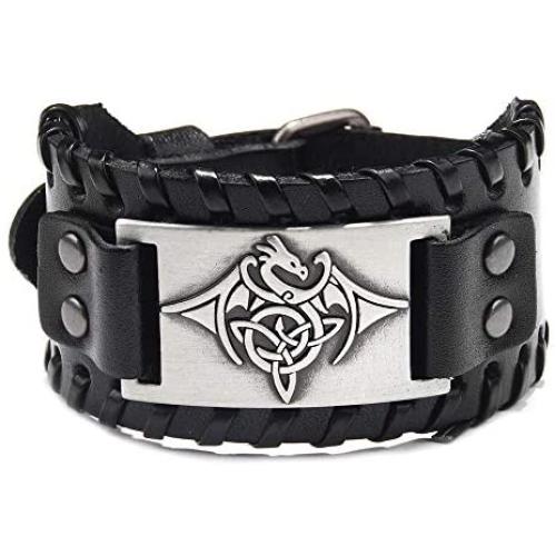 TURTLEDOVE Viking Bracelet Celtic Dragon - Nordic Bracelet with Triquetra Trinity Knot - Pagan Jewelry of Talisman