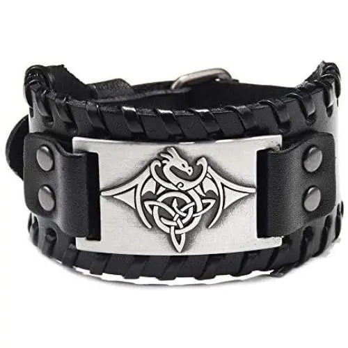 TURTLEDOVE Viking Bracelet Celtic Dragon - Nordic Bracelet with Triquetra Trinity Knot - Pagan Jewelry of Talisman TURTLEDOVE Viking Bracelet Celtic Dragon - Nordic Bracelet with Triquetra Trinity Knot - Pagan Jewelry of Talisman