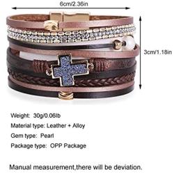 Hutou Cross Leather Bracelets for Women Evil Eye Bracelets for Teen Girls Birthday Gifts Boho Jewelry