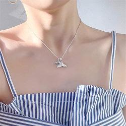 Sterling Silver Necklace with Double Mermaid Tail Pendants for Women Girls Men Delicate Personalized Polished Fish Whale Tail Pendant Dangling 18'' Chain Fashion Jewelry