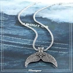 Fdesigner Boho Mermaid Pendant Necklace Chain Silver Vintage Fish Tail Decorative Beach Jewelry for Women and Girls (Style 1)