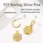 Women Girls Initial Earrings Sterling Silver Post 18K Gold Plated Open Huggie Hoop Earrings with Vintage Hexagon Embossed A-Z 26 Letters Drop Tiny Earrings, Name Style Jewelry,Christmas Gift for Lover