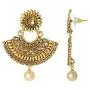 Aheli Kundan Pearl and Colour Beads Bollywood Style Indian Traditional Ethic Earrings Maang Tikka Set Fashion Jewelry for Women (Green)