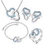 MAFMO Fashion Rhinestone Double Heart Jewelry Set 4pcs Necklace Bracelet Ring Earrings