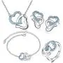 MAFMO Fashion Rhinestone Double Heart Jewelry Set 4pcs Necklace Bracelet Ring Earrings MAFMO Fashion Rhinestone Double Heart Jewelry Set 4pcs Necklace Bracelet Ring Earrings