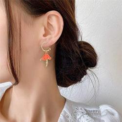 YUNXI Gold Fashion Woman Sweet Fresh Handmade Simulation Mushroom Drop Dangle earring Colorful Drop Oil Mushroom Earrings Alloy Plant Shape Ear Pendant Fashion Womens