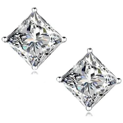 ''STUNNING FLAME'' 18K Gold Plated Sterling Silver Princess Cut Cubic Zirconia Stud Earrings for men women