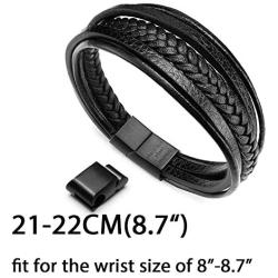 murtoo Mens Leather Bracelet with Magnetic Clasp Cowhide Multi-Layer Braided Leather Mens Bracelet