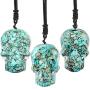 Yatming Hand Carved Crystal Skull Pendant Necklace for Men and Women, Chip Stone Pendant Jewelry with Adjustable Rope