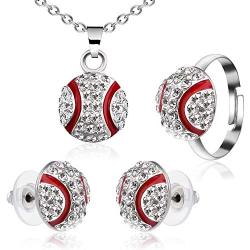 Chengu Baseball Jewelry Set Baseball Earrings Stud Necklace Adjusting Ring for Baseball Fans Player Gifts