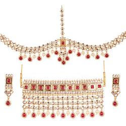 Touchstone Indian Bollywood Gorgeous Intricate Workmanship Mughal White Colorful Rhinestone Crystal Wedding Designer Jewelry Choker Necklace Set in Gold and Silver Tone for Women.