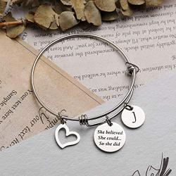 Initial Bracelet Keychain She Believed She Could So She Did Inspirational Jewelry 2020 2021 Graduation Gift