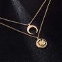 Multi-Layer Disc Horn Necklace Pendant Vintage Clavicle Chain Half Moon Sun Pendant Necklace Choker for Women Girls