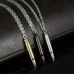 Mens Stainless Steel Bullet Cremation Urn Necklace for Ashes Keepsake Punk Jewelry Silver Black Gold