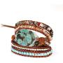 Yingan Handmade Natural Ocean Jasper Stone Genuine Leather 5X Wrap Bracelet