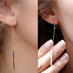 FXmimior Simple Bar Drop Earrings Long Dangle Line Earrings Women Jewelry (Gold)