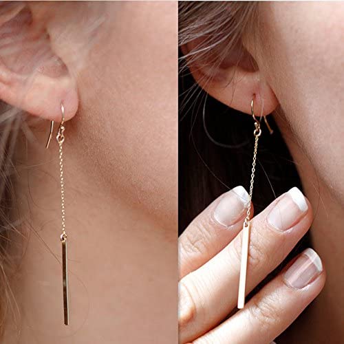 FXmimior Simple Bar Drop Earrings Long Dangle Line Earrings Women Jewelry (Gold)