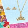 Disney Princess Jewelry for Women, 14K Yellow Gold Tiara Pendant Necklace and Stud Earrings Set, 18” Chain
